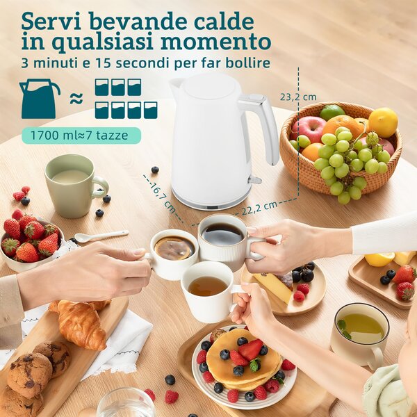 HOMCOM Set Bollitore Elettrico da 1.7L 2200W con Termostato e Tostapane Doppio con 7 Livelli di Doratura, Bianco | Aosom Italy