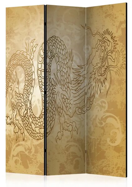 Paravento design Drago - composizione con ornamenti orientali in oro