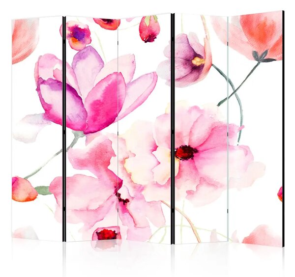 Paravento separè Fiori rosa II - natura in fiore su sfondo uniforme