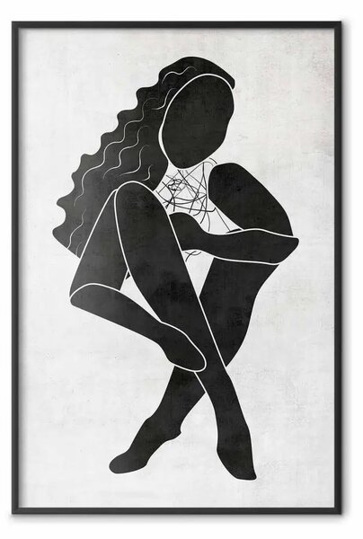 Poster: Figura seduta - silhouette nera di donna seduta su sfondo grigio