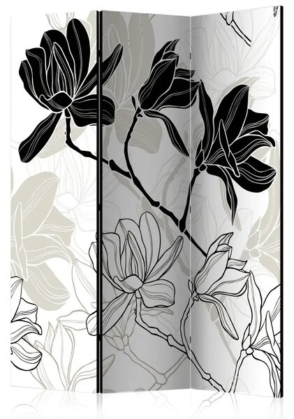 Paravento Fiori in bianco e nero - Composizione floreale