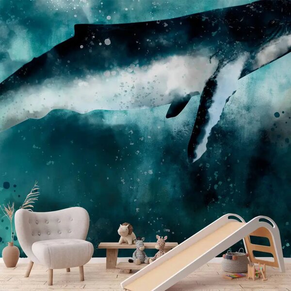 Carta da parati Grande pesce - paesaggio fantastico con balena su sfondo di oceano