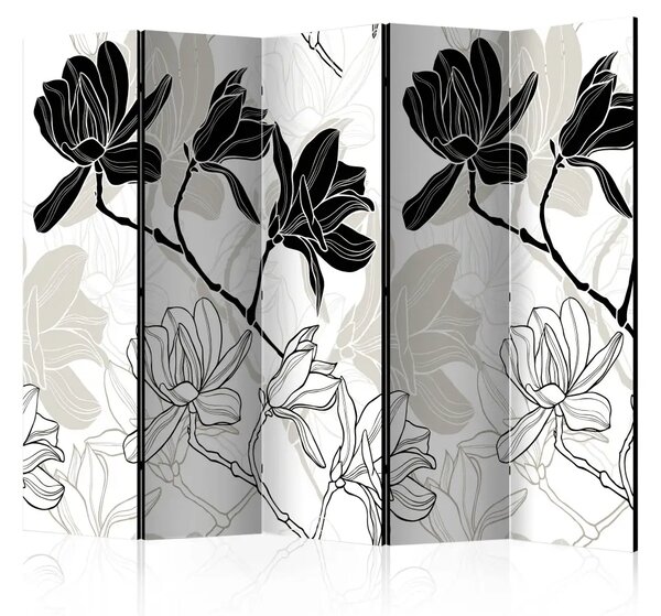 Paravento design Fiori in bianco e nero II - motivo floreale in bianco e nero