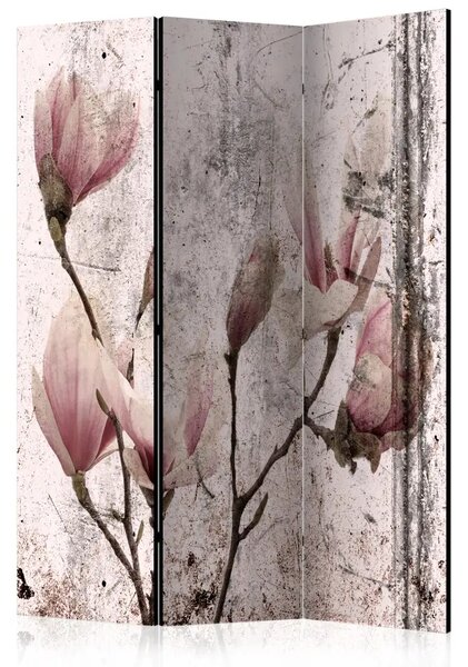 Paravento design Sipario di magnolie - fiori rosa su sfondo sbiadito