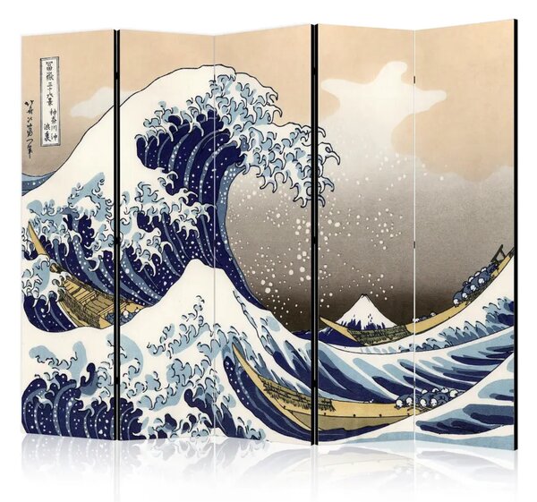 Paravento design La grande onda di Kanagawa II - mare in stile orientale