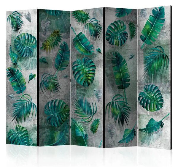 Paravento Giungla modernista II - foglie di piante tropicali