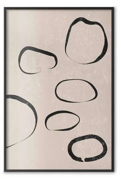 Poster: Pioggia sulla sabbia - modelli circolari astratti, sfondo grigio