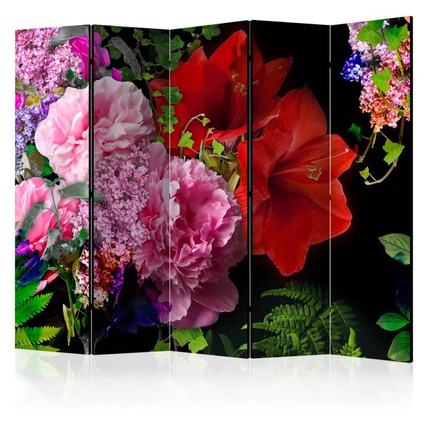 Paravento Sera di giugno II - fiori colorati su sfondo nero