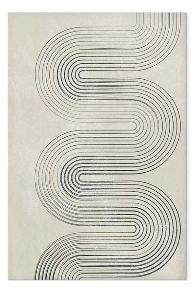 Quadro contemporaneo Onda nera simmetrica - Astrazione nei colori grigi in stile japandi