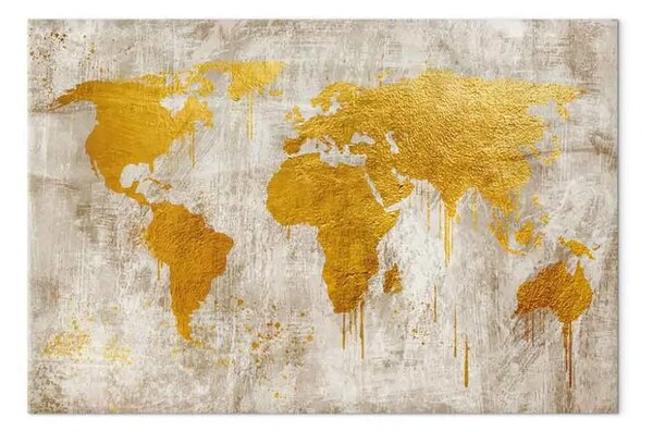 Quadro Continenti d'oro largo - mappa del mondo in stile retrò
