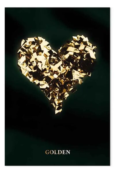 Quadro contemporaneo Cuore in oro su uno sfondo nero
