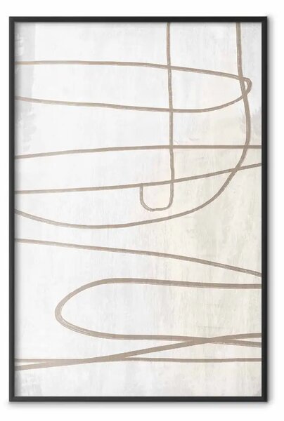 Poster: Traccia di pennello - modello linee marroni curve, stile astratto