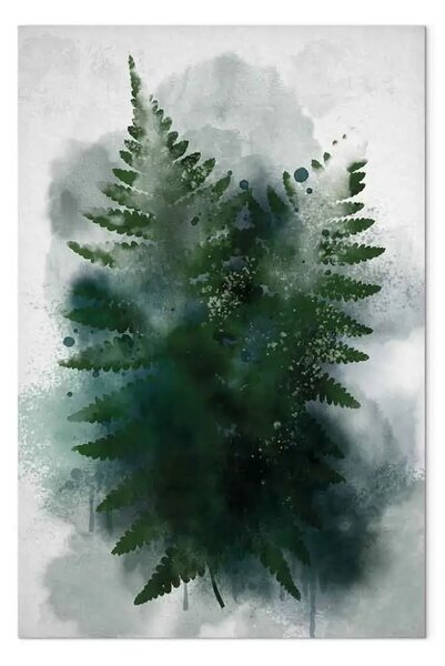 Quadro moderno Foglie di piante in una nuvola fredda di nebbia, verde e grigio
