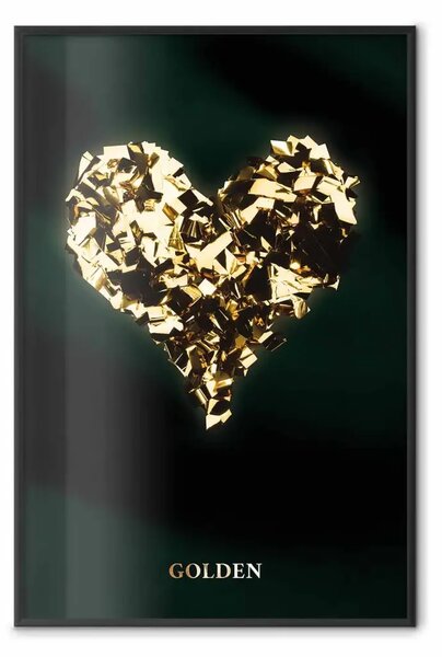 Poster: Cuore unico - composizione dorata di cuore e scritte su sfondo scuro