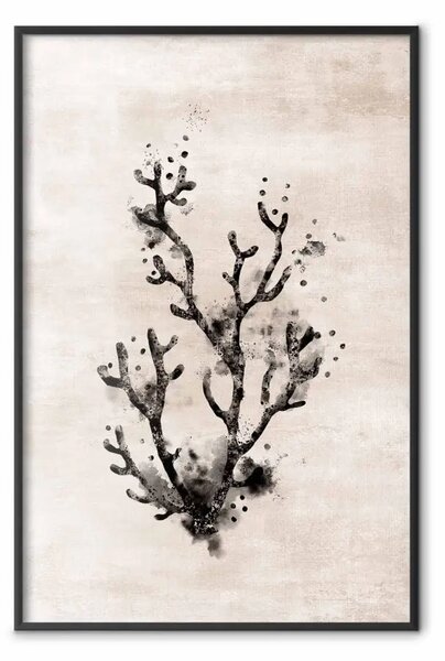 Poster: Bellezza oceanica - composizione scura piante, sfondo beige