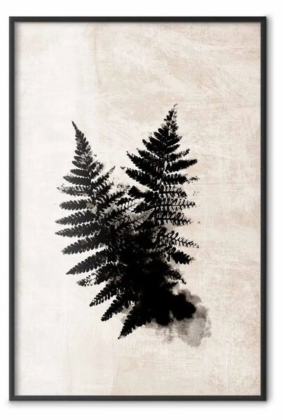 Poster: Impronta di felce - composizione scura piante, sfondo beige