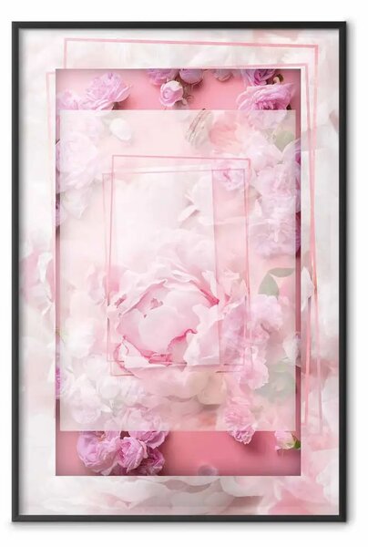 Poster: Primo amore - composizione rosa di rose con cornice naturale