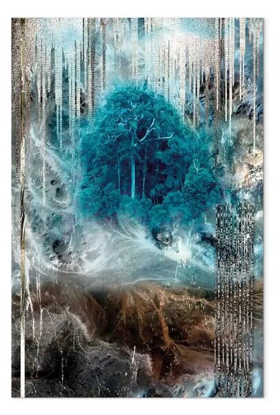 Quadro contemporaneo Rifugio verticale - astratto paesaggio colorato di alberi