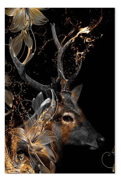 Quadro su tela Cervo sacro - animale forestale con applicazioni dorate