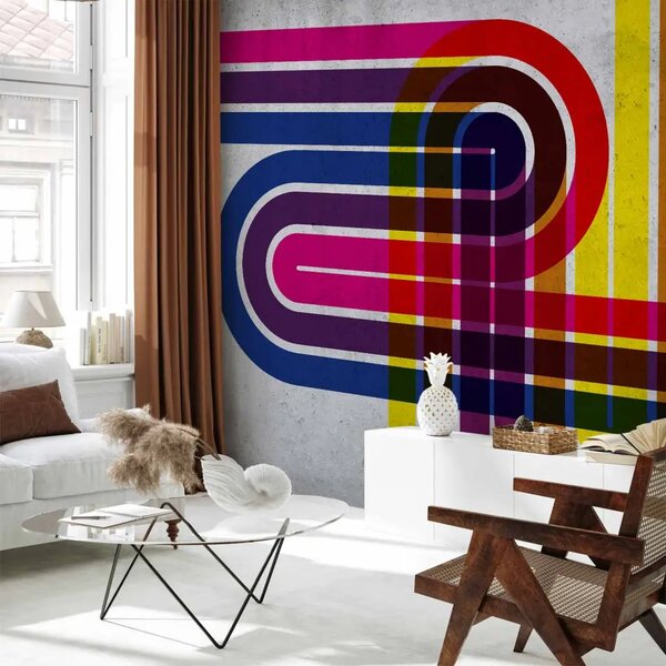 Carta da parati moderna Strade colorate - Astrazione geometrica con cinghie avvolte