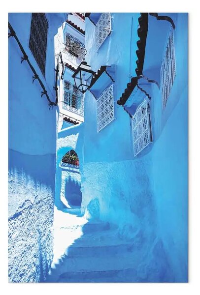Quadro moderno Passeggiata blu verticale - architettura di scale in Marocco