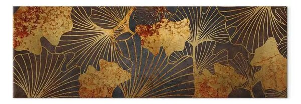 Quadro su tela Foglie d'oro - un ornamento vegetale in blu e oro, orizzontale