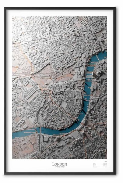 Poster: Modello di Londra - mappa grigia vista dall'alto