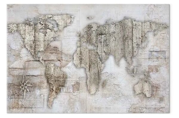 Quadro moderno Mondo luminoso - mappa del mondo contorno in toni del beige