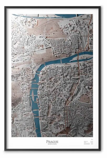 Poster: Modello di Praga - mappa colorata vista dall'alto