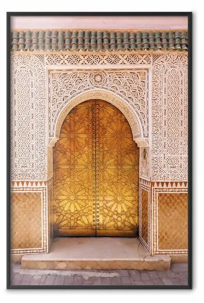 Poster: Sfoggio africano - architettura di porta dorata decorata in Marocco