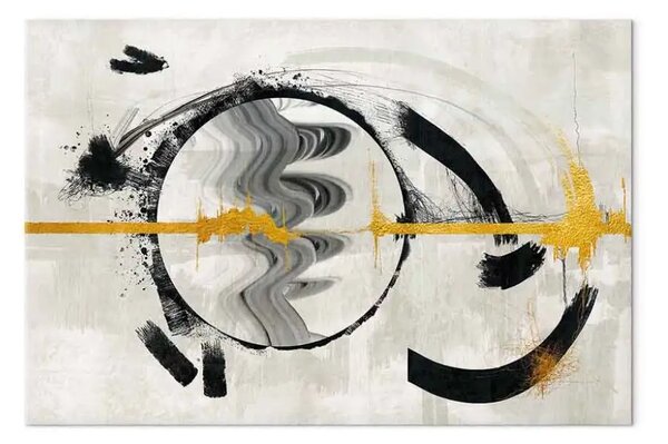 Quadro contemporaneo Ritmo d'oro - Astrazione con una linea d'oro in un cerchio
