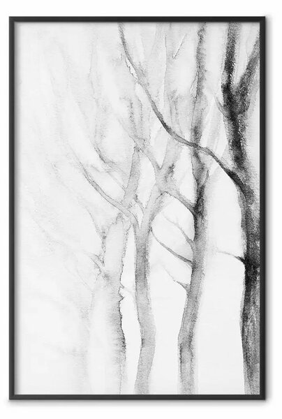 Poster: Via alla natura - alberi neri su sfondo bianco