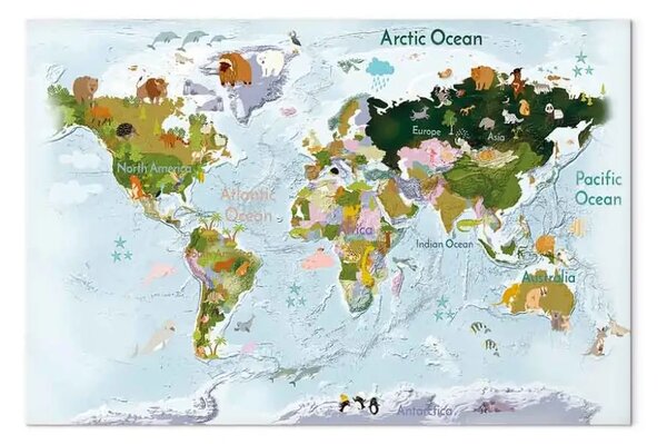Quadro Mappa della fauna - disegni animali di vari continenti