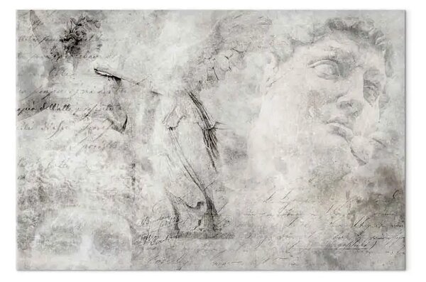 Quadro Rinascimento - astrazione con immagini di sculture e scritte