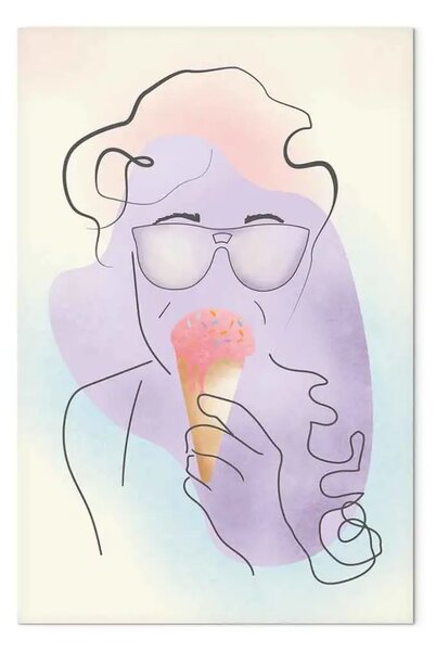 Quadro contemporaneo Gelato - astrazione con sfondo blu e cono di gelato