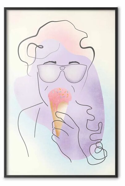 Poster: Gelato alla fragola - line art di persona in colori pastello