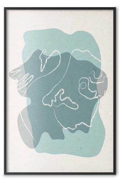 Poster: Ospite primaverile - line art su sfondo blu in tema astratto