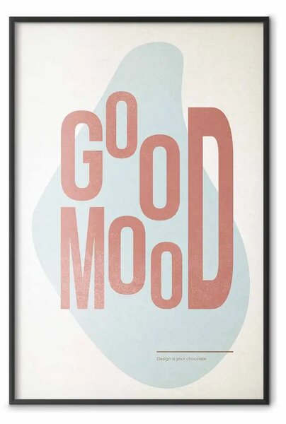 Poster: Buon umore - scritte rosse in inglese su sfondo astratto pastello