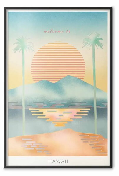 Poster: Benvenuti alle Hawaii - paesaggio tropicale estivo in toni pastello