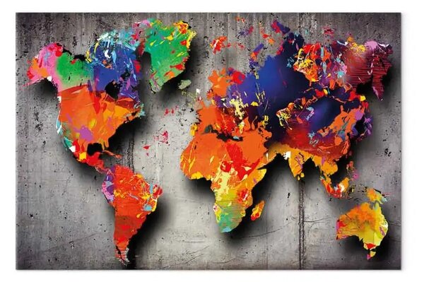 Quadro Mappa di colori - Continenti multicolore su uno sfondo grigio