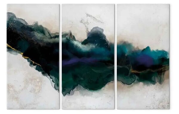 Quadro contemporaneo Fessura blu (3 pezzi) - astrazione verde in stile acquerello