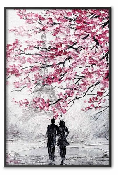 Poster: Aprile a Parigi - coppia sotto albero rosa