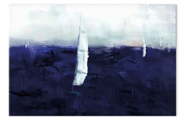 Quadro moderno Vele sull'oceano - Motivo marino con blu profondo e vele