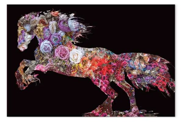 Quadro su tela Mania dei fiori - Astrazione con un motivo floreale a forma di cavalli