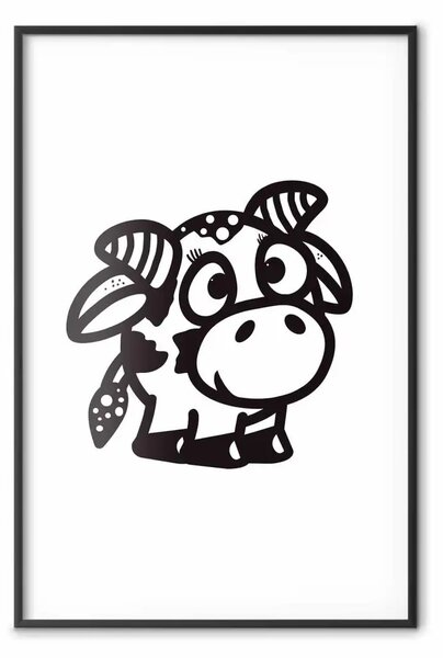 Poster: Mucca gioiosa - piccolo e dolce animale nero su sfondo bianco uniforme