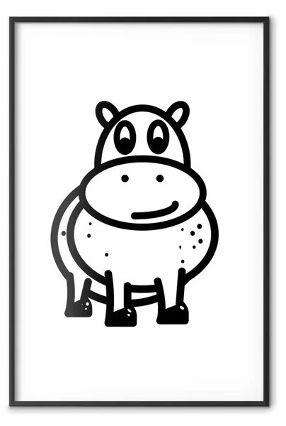 Poster: Ippopotamo amichevole - piccolo e nero su sfondo bianco uniforme
