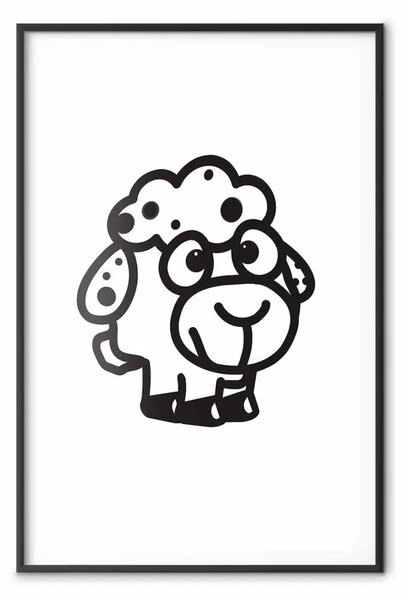 Poster: Piccola pecora - piccolo e dolce animale nero su sfondo bianco uniforme