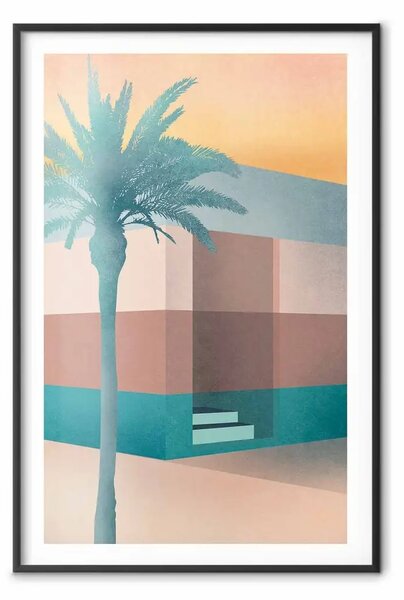 Poster: Vicolo pastello - palme in colori pastello