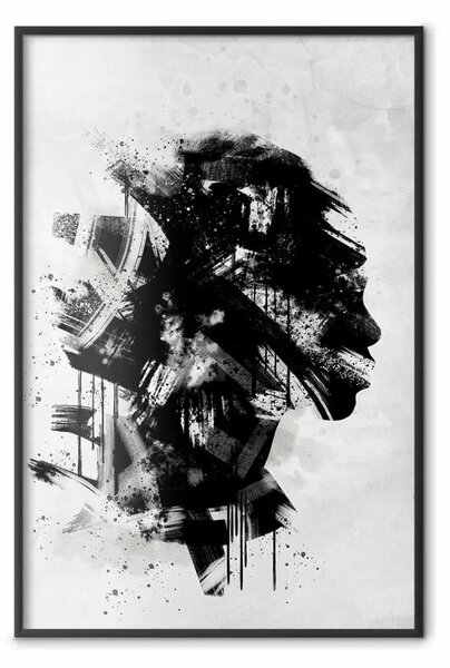Poster: Profilo classico - volto astratto su sfondo bianco