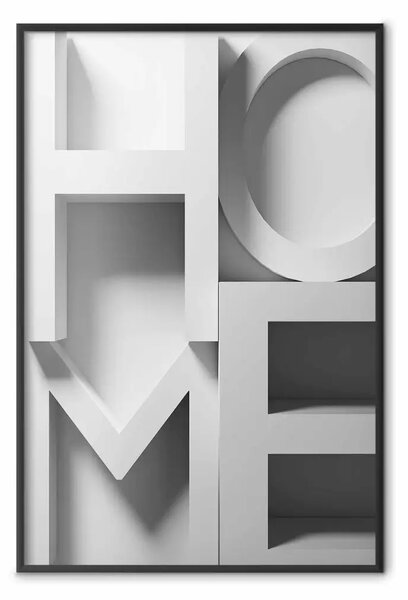 Poster: Home in grigi - scritte inglesi con effetto 3D su sfondo chiaro